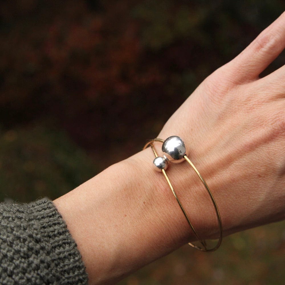 BRC Brass Bangle Bracelet with Large Sterling Silver Bead