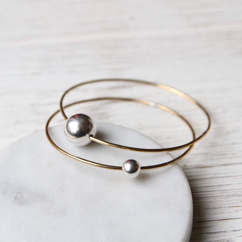 BRC Brass Bangle Bracelet with Small Sterling Silver Bead