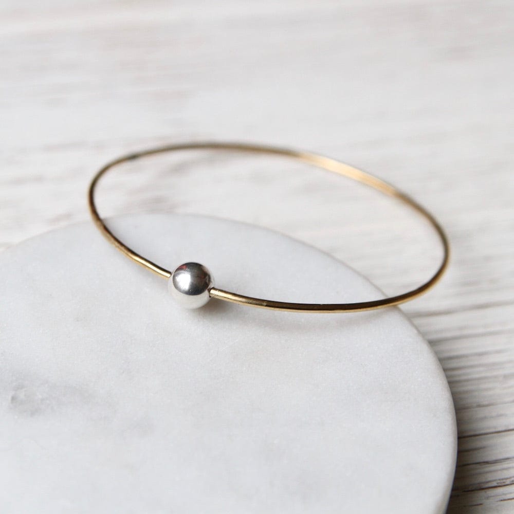 BRC Brass Bangle Bracelet with Small Sterling Silver Bead