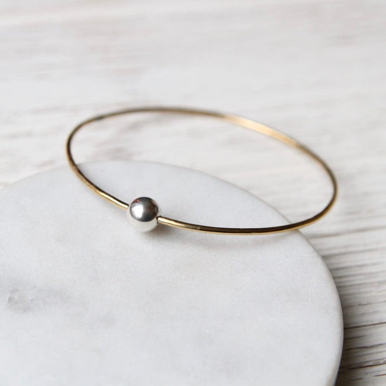 BRC Brass Bangle Bracelet with Small Sterling Silver Bead