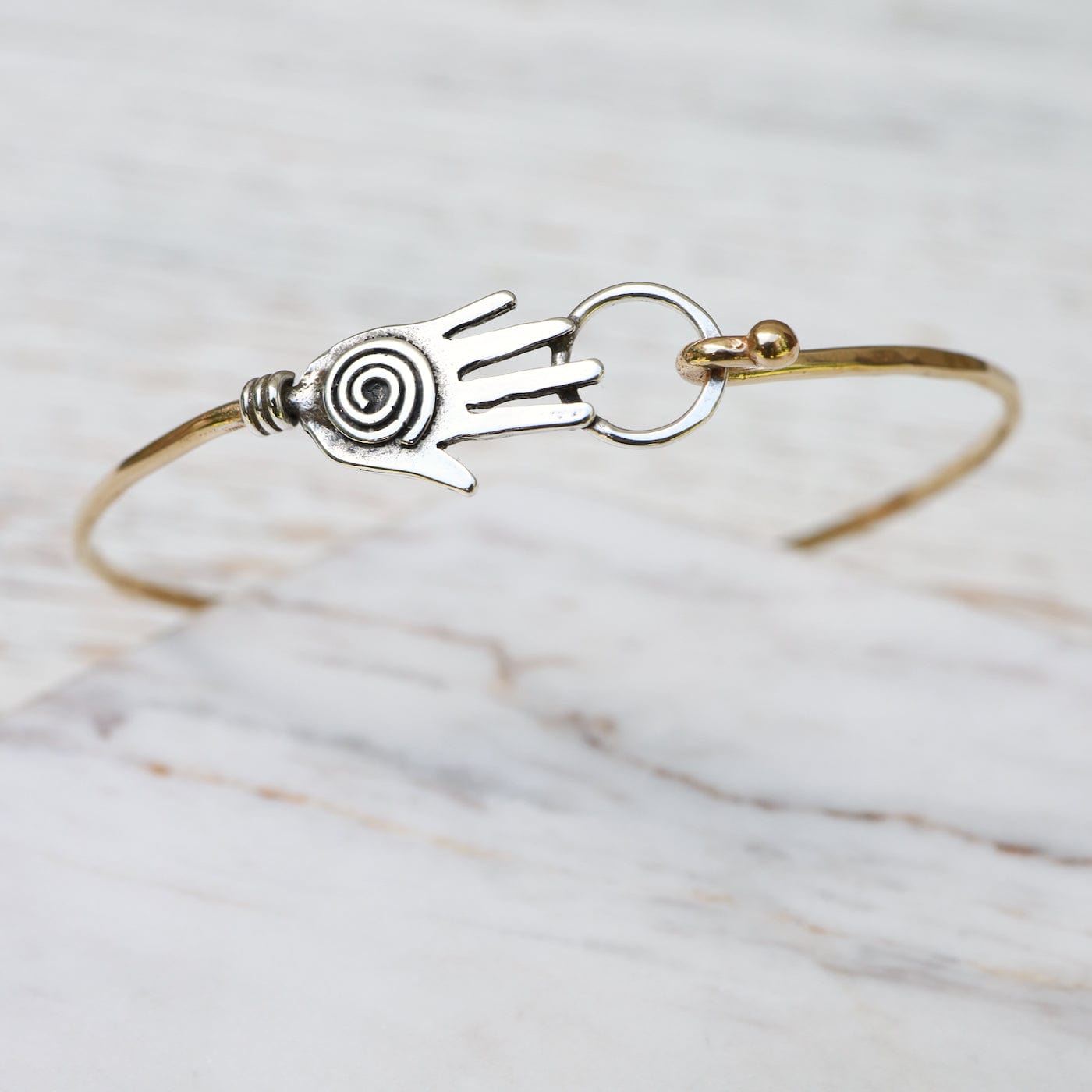 BRC-BRASS Brass Bracelet with Silver Hamsa