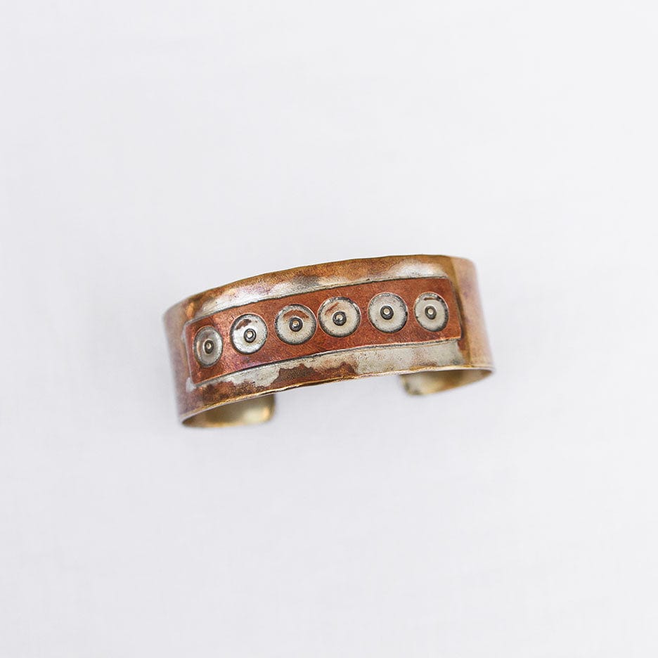 BRC-BRASS Brass & Copper Cut Out Dots Cuff Bracelet