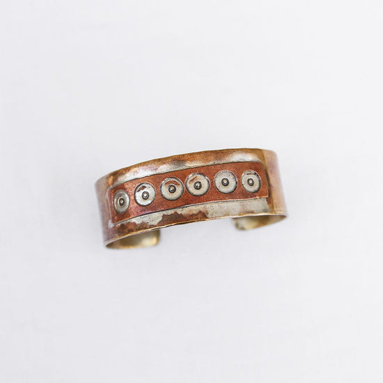 BRC-BRASS Brass & Copper Cut Out Dots Cuff Bracelet
