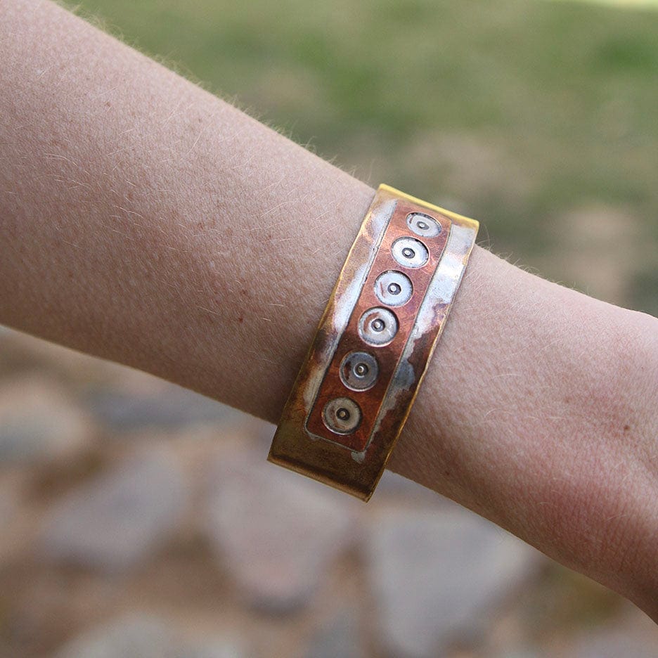 BRC-BRASS Brass & Copper Cut Out Dots Cuff Bracelet