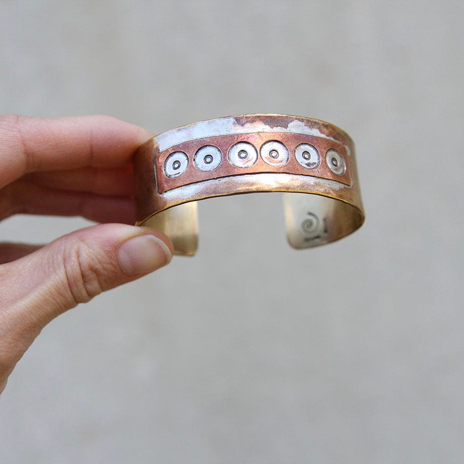 BRC-BRASS Brass & Copper Cut Out Dots Cuff Bracelet