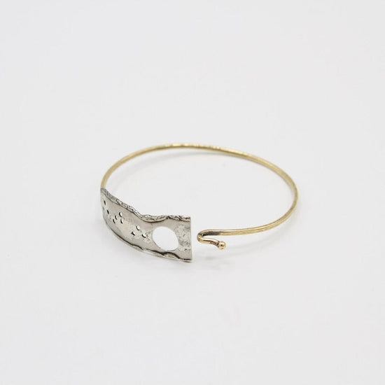 BRC Brass Hook Bangle with Sterling Silver Reticulated Rectangle