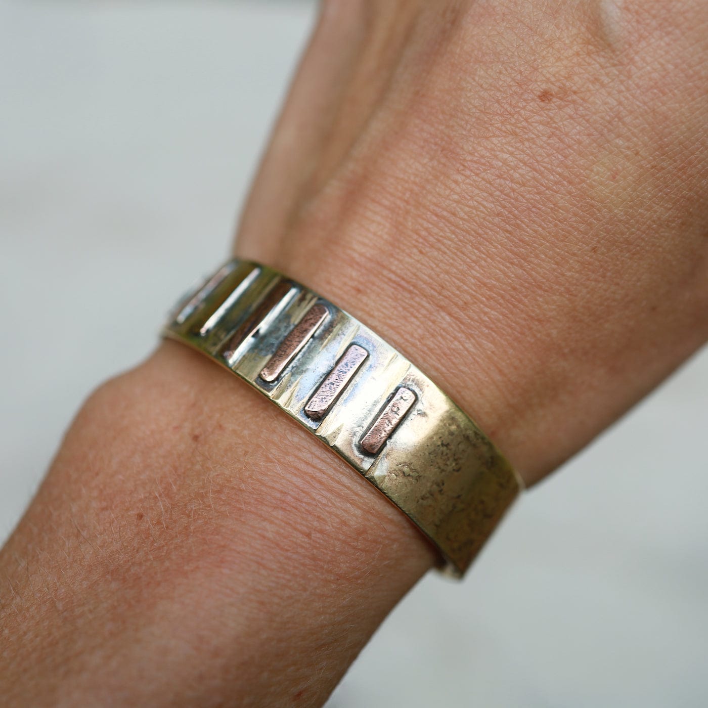 BRC-BRASS Lined Mixed Metal Cuff Bracelet