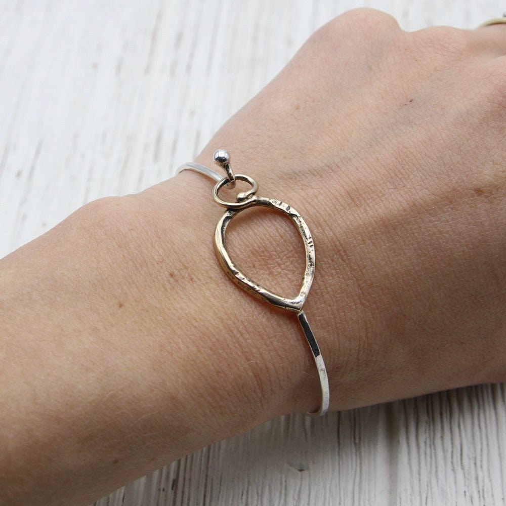 BRC Brass Pear and Circle Clasp on Sterling Silver Bangle