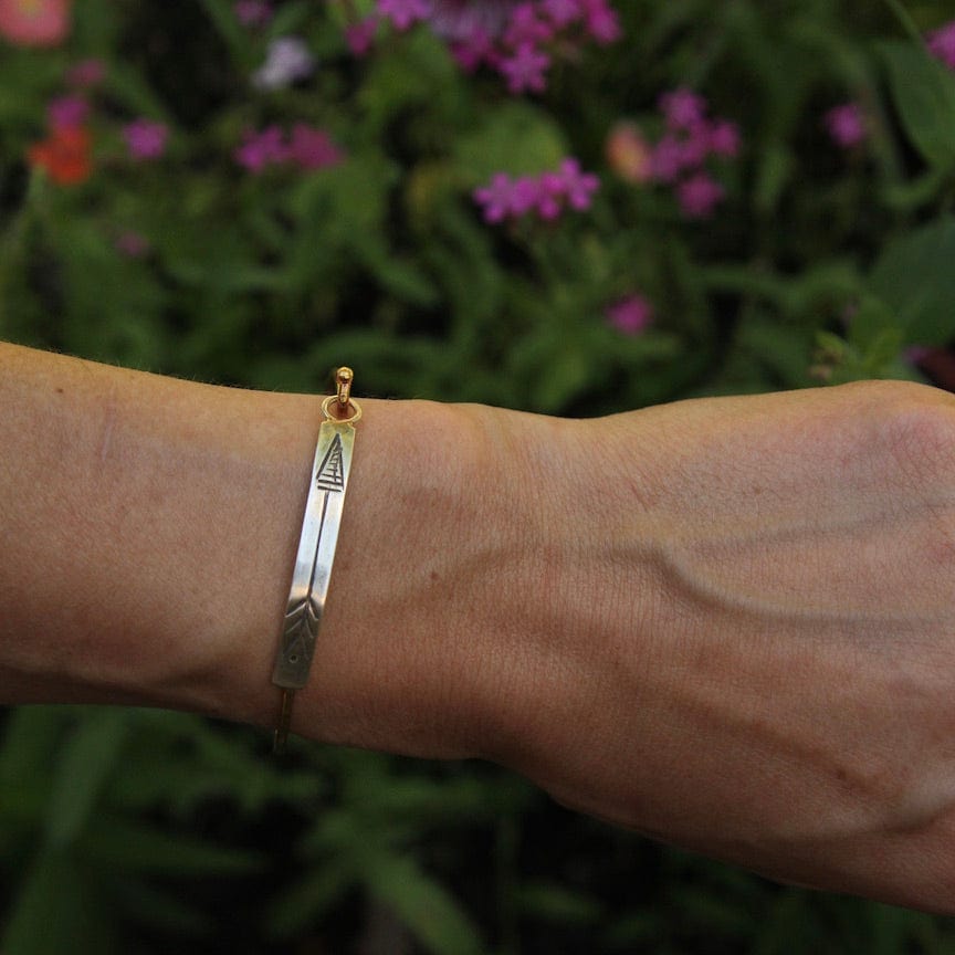 BRC-BRNZ Brass Hook Bangle with Sterling Silver Arrow Stamp