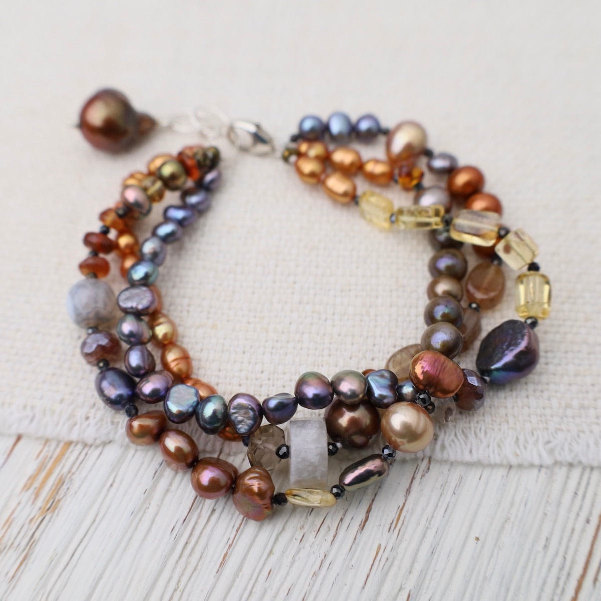 Brown Mix Triple Strand Bracelet