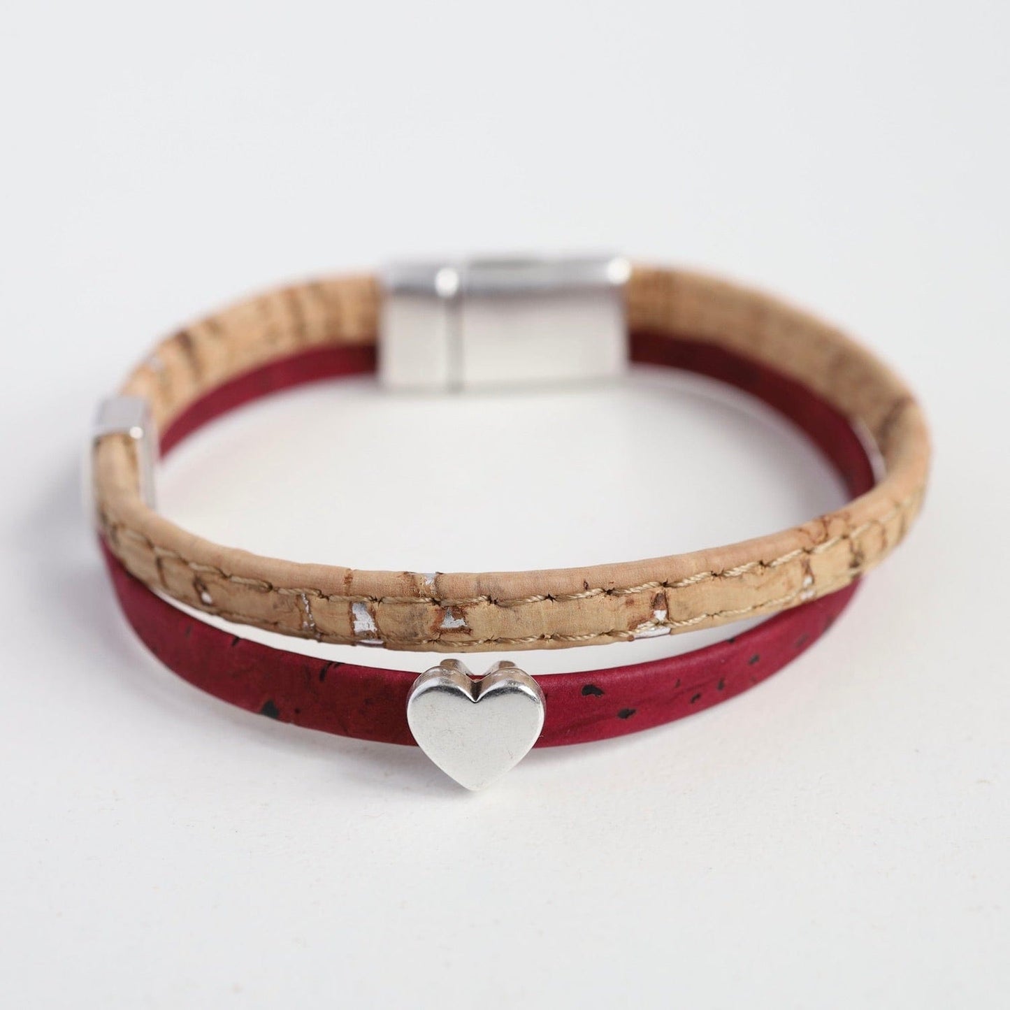 BRC Classic Cork Bracelet With Flat Heart - Wine