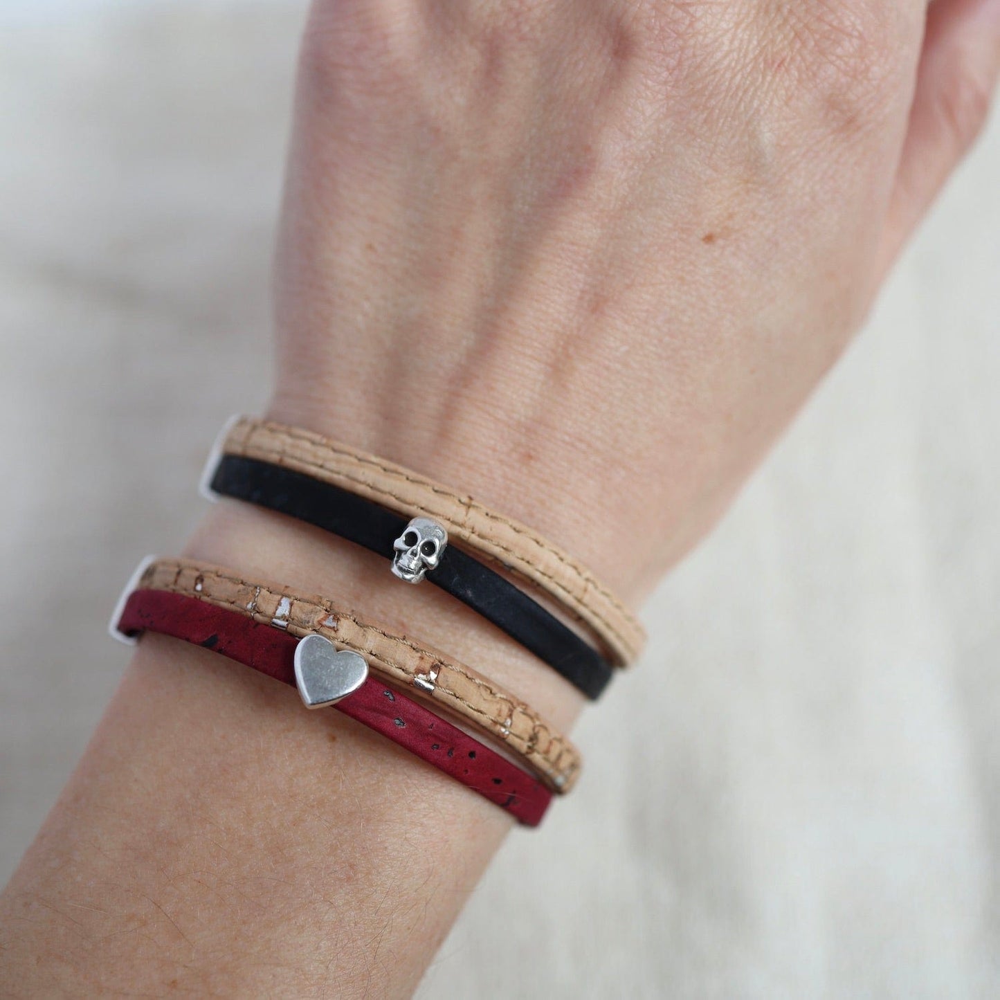 BRC Classic Cork Bracelet With Flat Heart - Wine