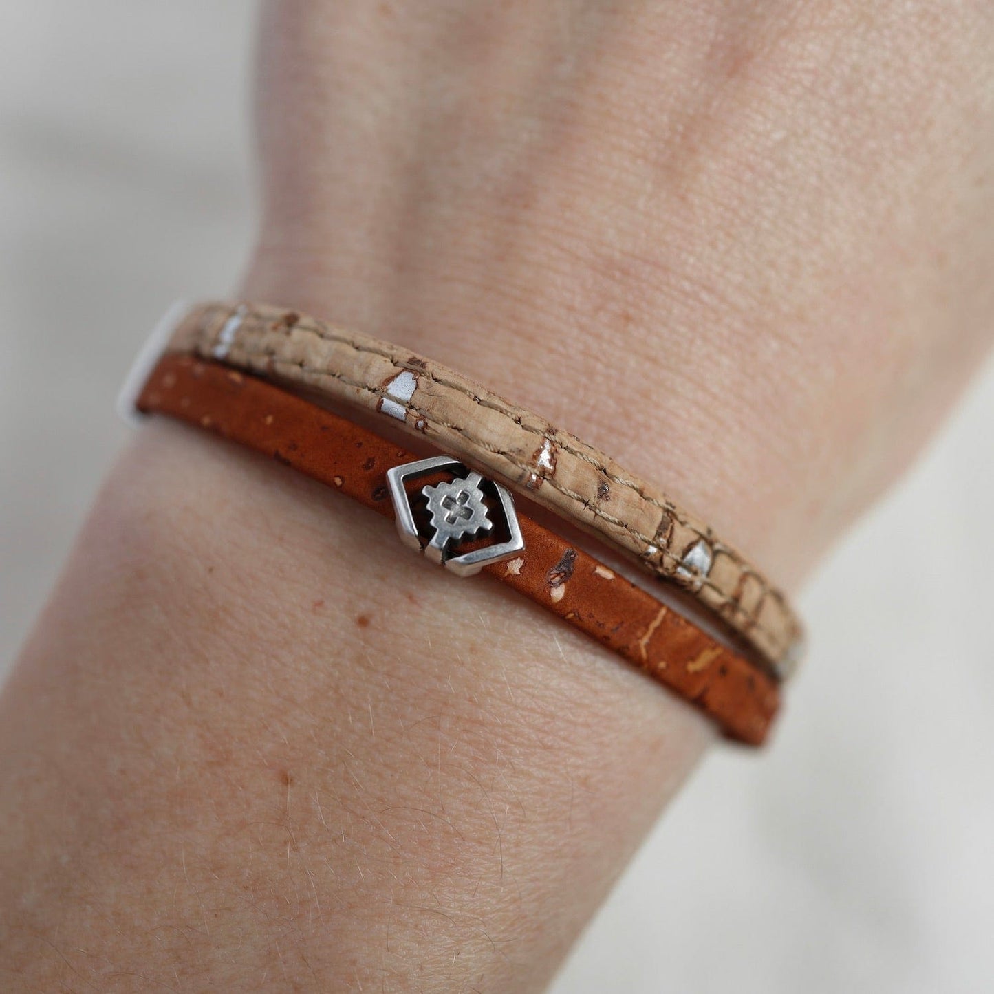 BRC Classic Cork Bracelet With Small Greek Cross - Cinnamon