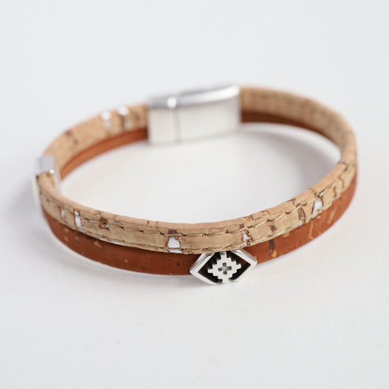 BRC Classic Cork Bracelet With Small Greek Cross - Cinnamon