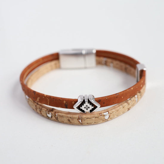 Zancan natural leather bracelet with silver tag and black stones.