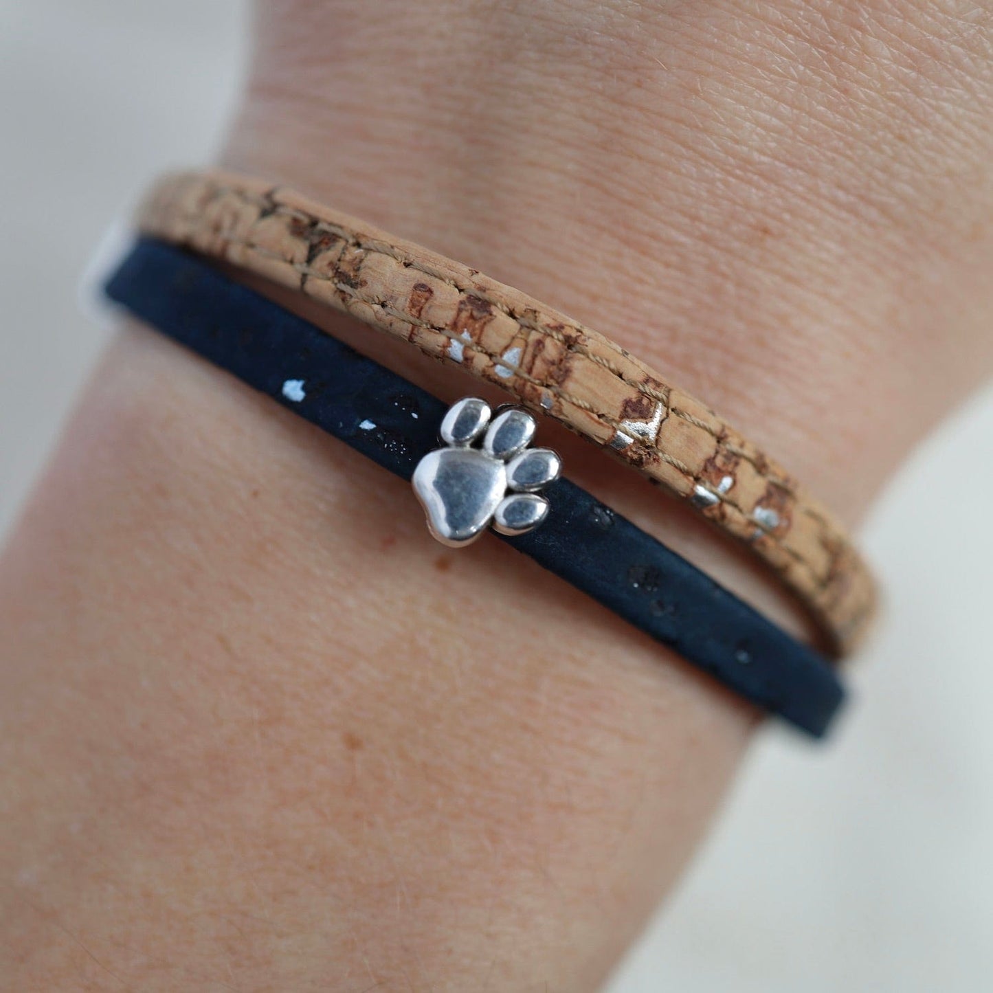 BRC Classic Cork Bracelet With Small Paw Print - Navy