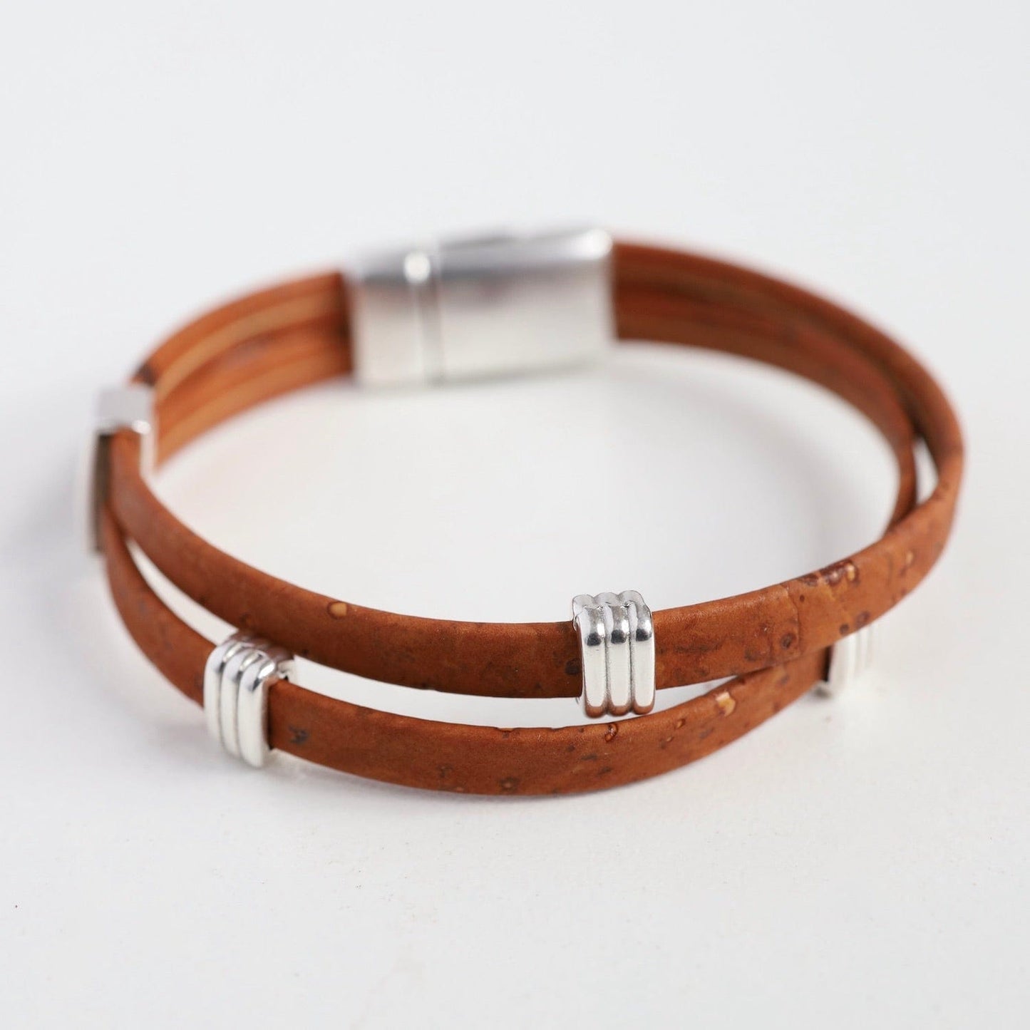 BRC Classic Cork Bracelet With Striped Bands - Cinnamon