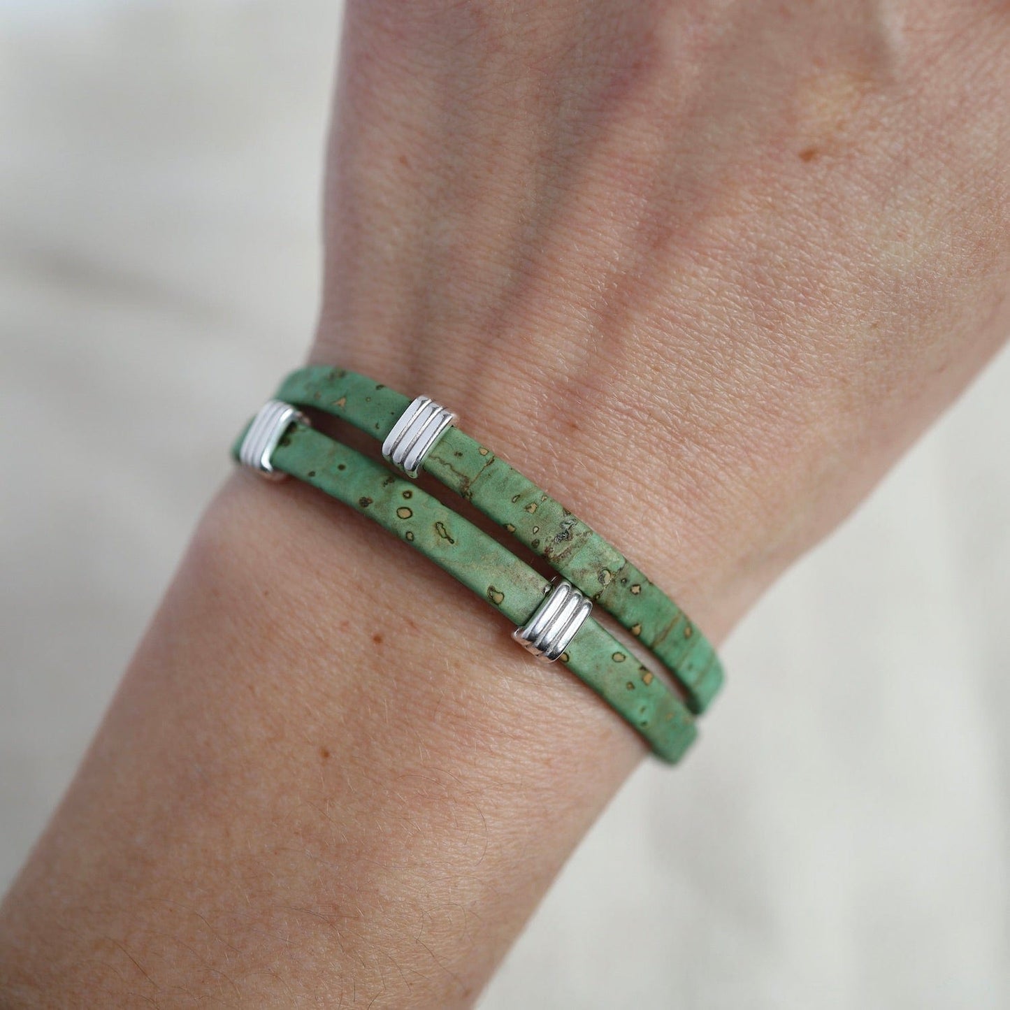 BRC Classic Cork Bracelet With Striped Bands - Green