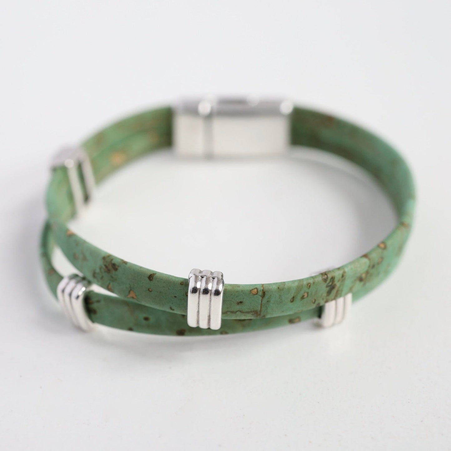BRC Classic Cork Bracelet With Striped Bands - Green