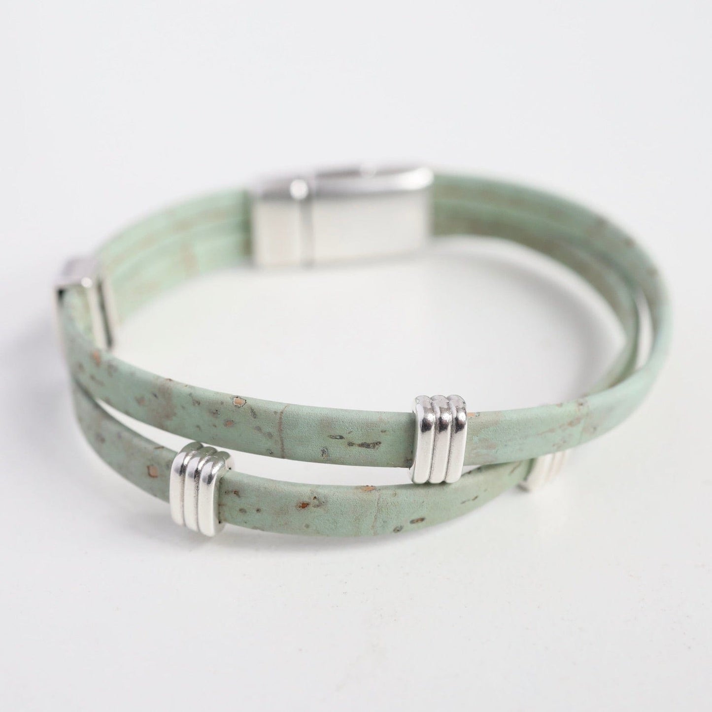 BRC Classic Cork Bracelet With Striped Bands - Mint Green
