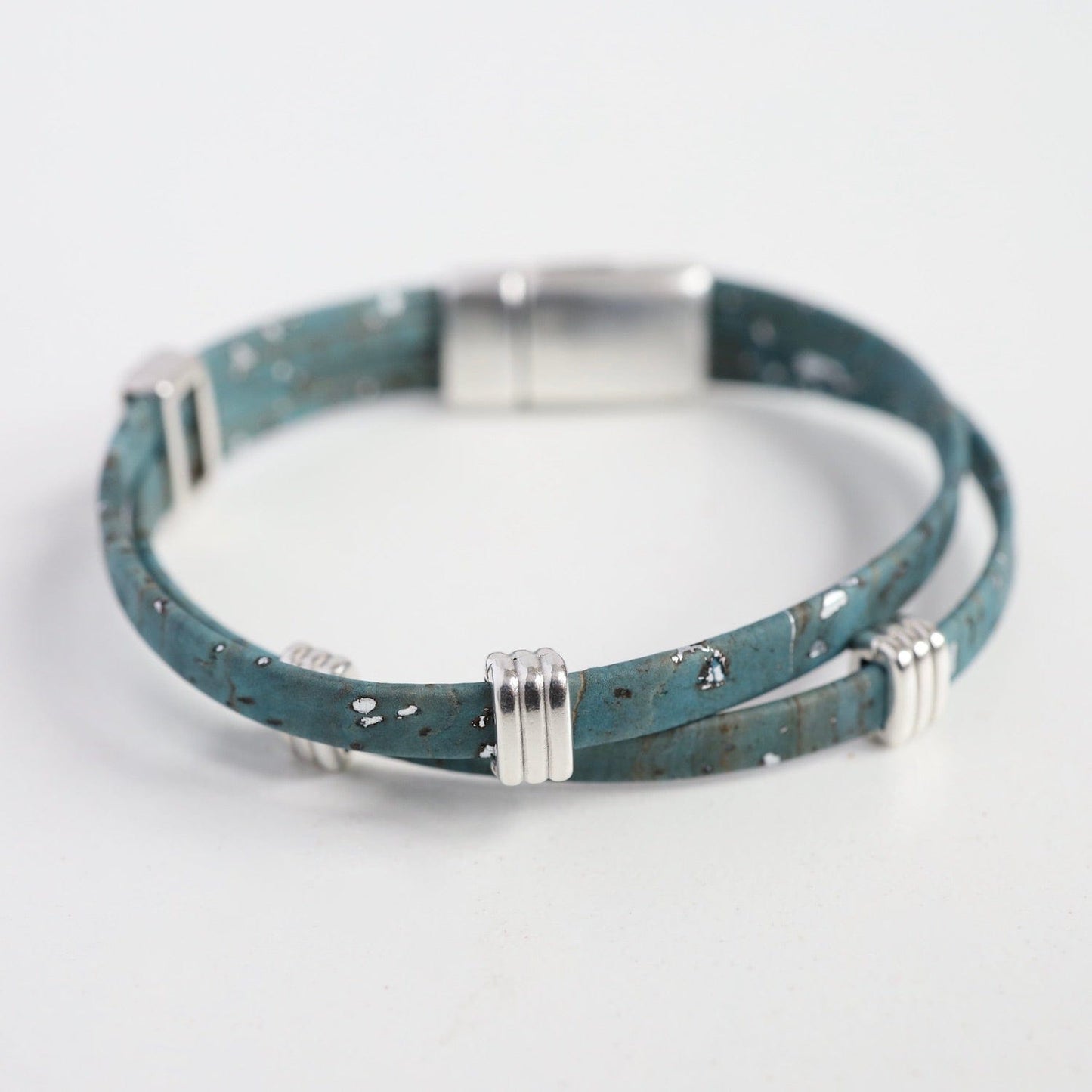 BRC Classic Cork Bracelet With Striped Bands - Sea Foam