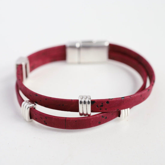 BRC Classic Cork Bracelet With Striped Bands - Wine