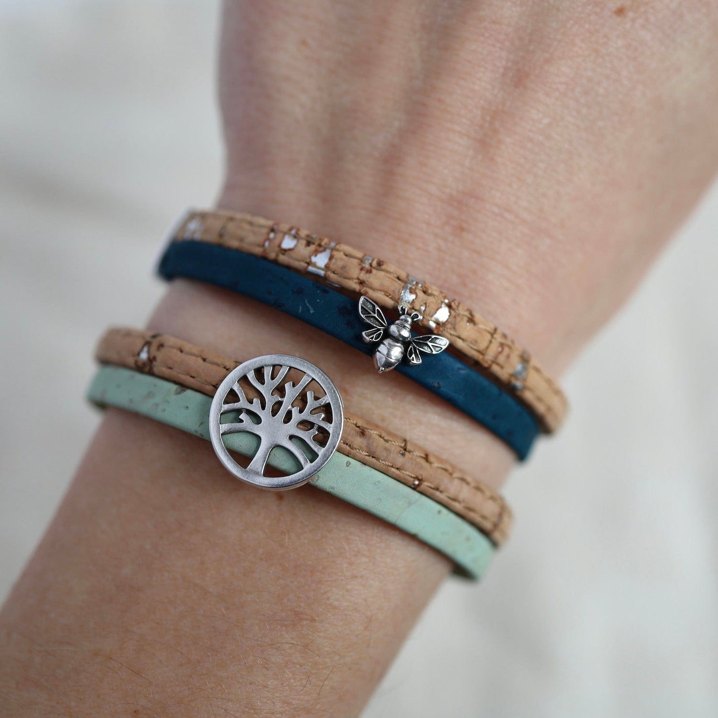 BRC Classic Cork Bracelet With Tree of Life - Mint Green