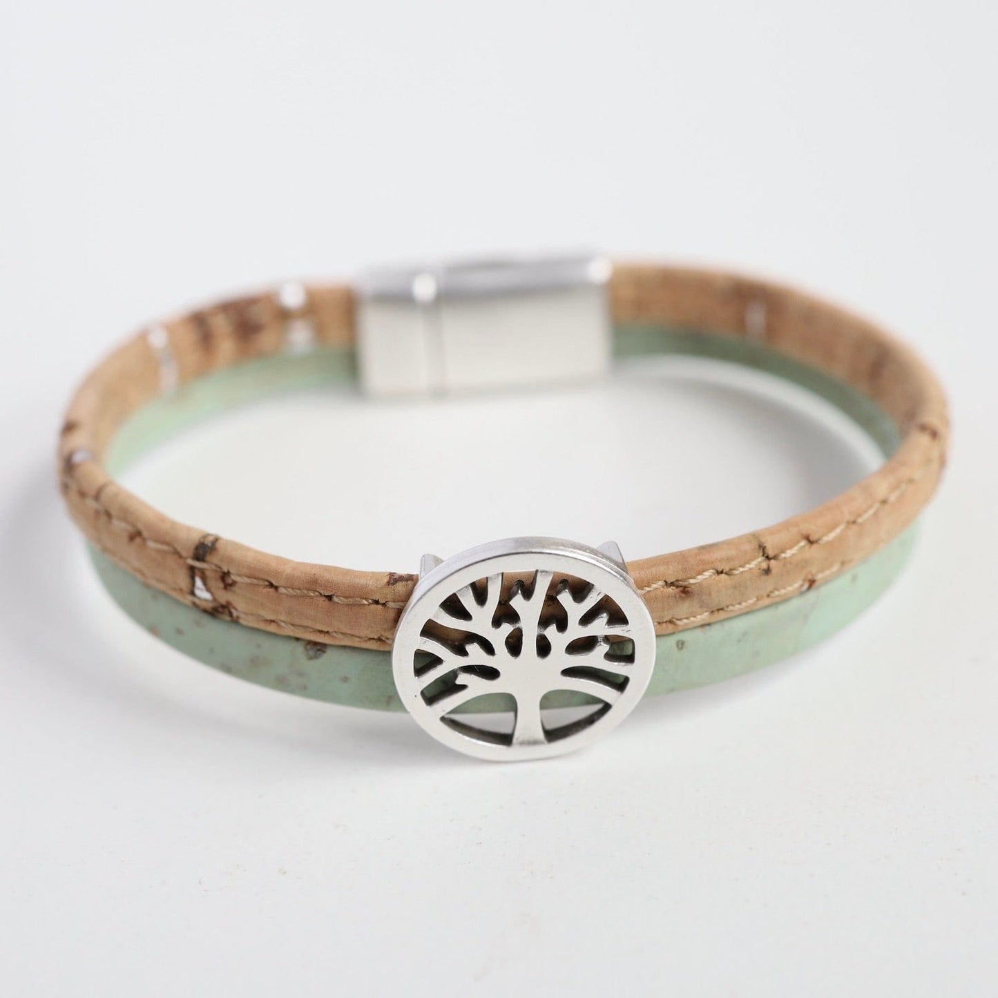 BRC Classic Cork Bracelet With Tree of Life - Mint Green