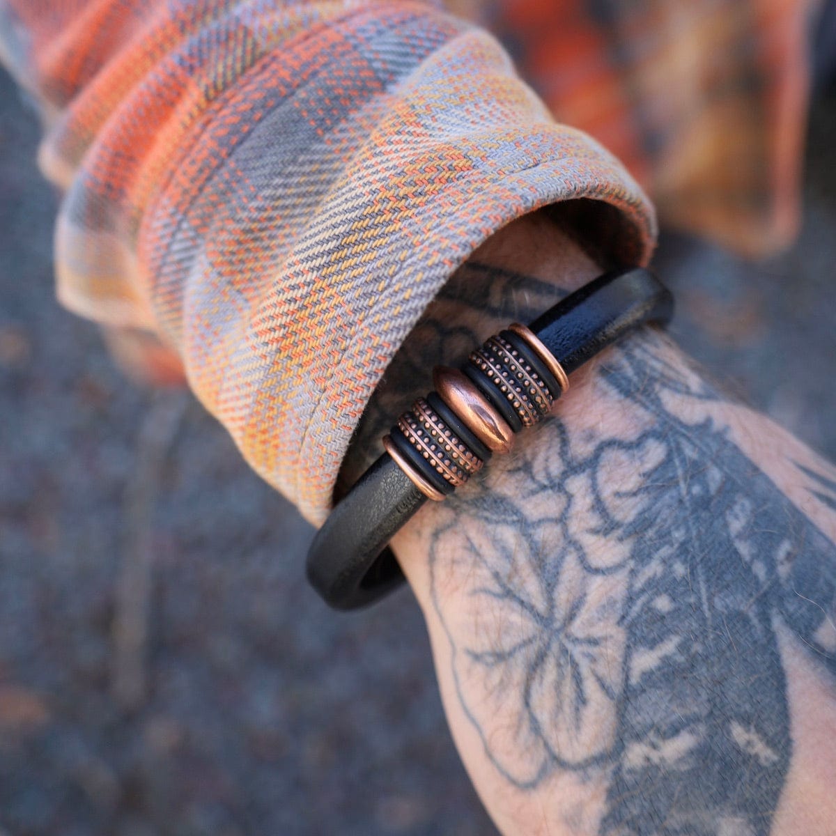 BRC Copper Mars Black Leather Bracelet