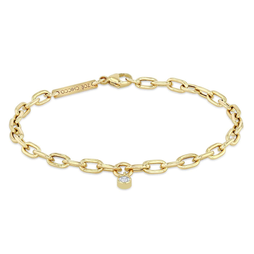 BRC-DIA 14K Meduim Square Oval Link Dangling Diamond Bezel Bracelet