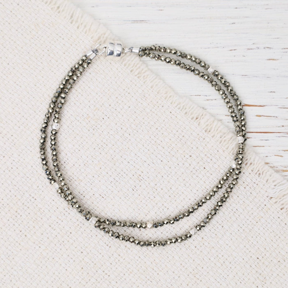 BRC Double Strand Pyrite, sterling silver beads & magn