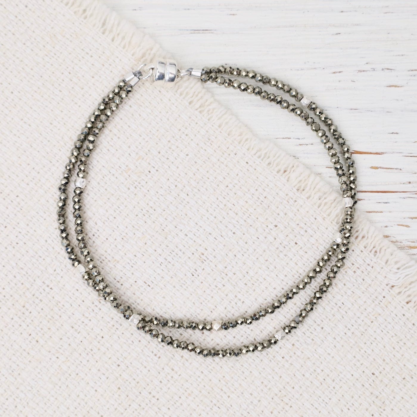 BRC Double Strand Pyrite, sterling silver beads & magn