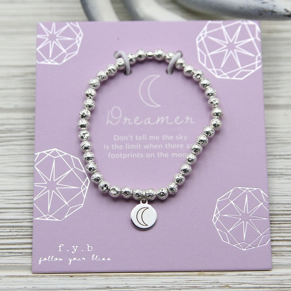 
                      
                        BRC Dreamer ~ Stretchy Silver Coated Lavastone Bracelet - Silver Charm
                      
                    