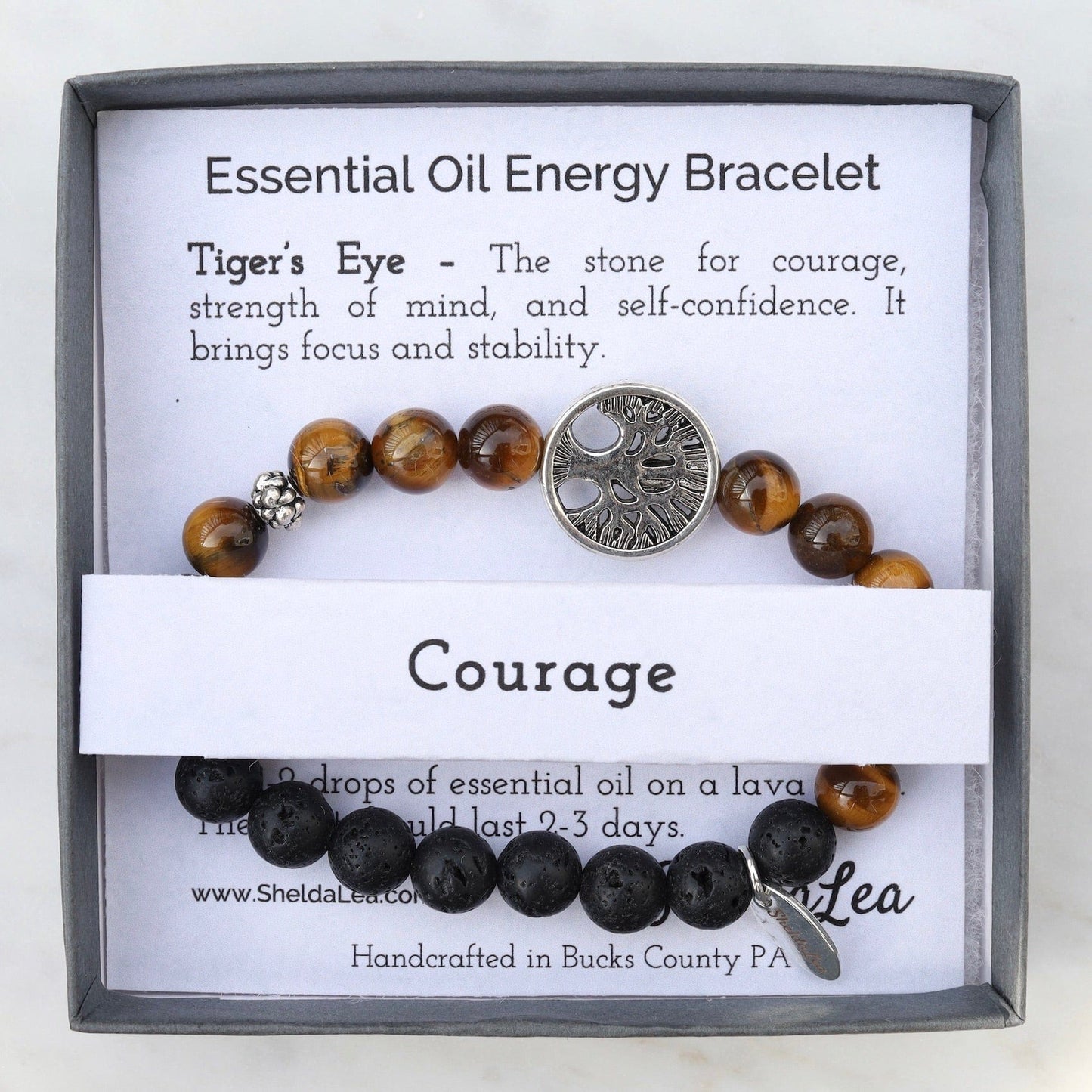 BRC Essential Oil Energy Bracelet - Tiger's Eye with Tree of Life - Courage