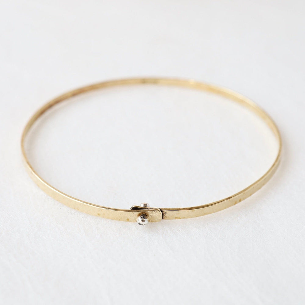 BRC Flat Brass Bangle Bracelet with Tiny Sterling Silver Rivet