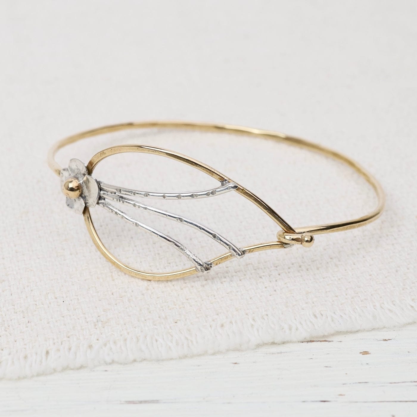 BRC Flower On Leaf Brass & Silver Bracelet