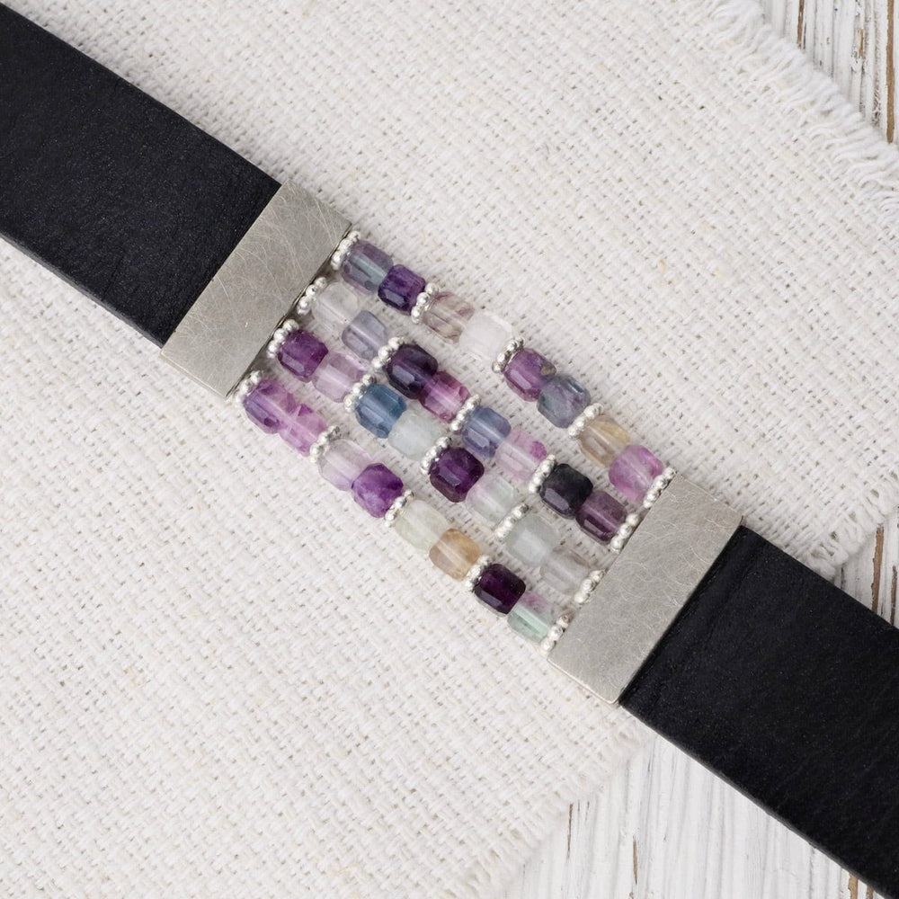 BRC Fluorite Black Leather Bracelet