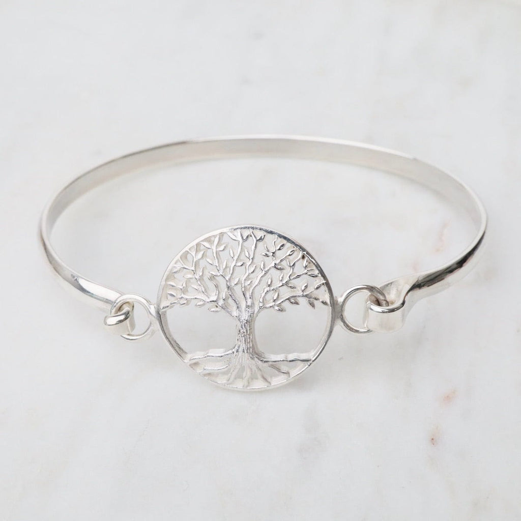 Twisted Wire Gold Bangle- Tree of Life Charm