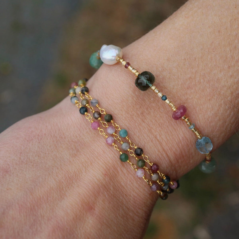 BRC-GF 3 Strand Bracelet in Tourmaline & Pearl