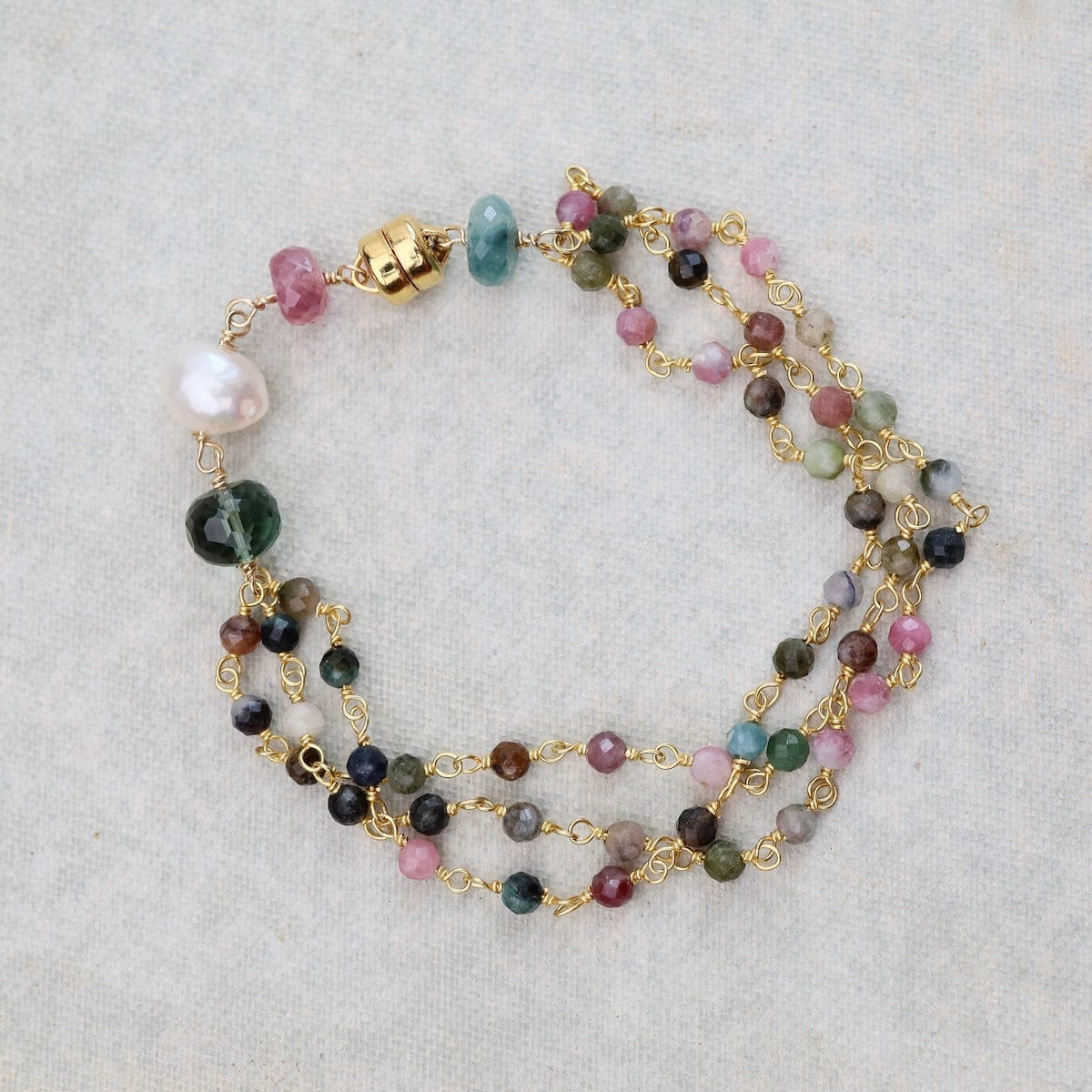 BRC-GF 3 Strand Bracelet in Tourmaline & Pearl