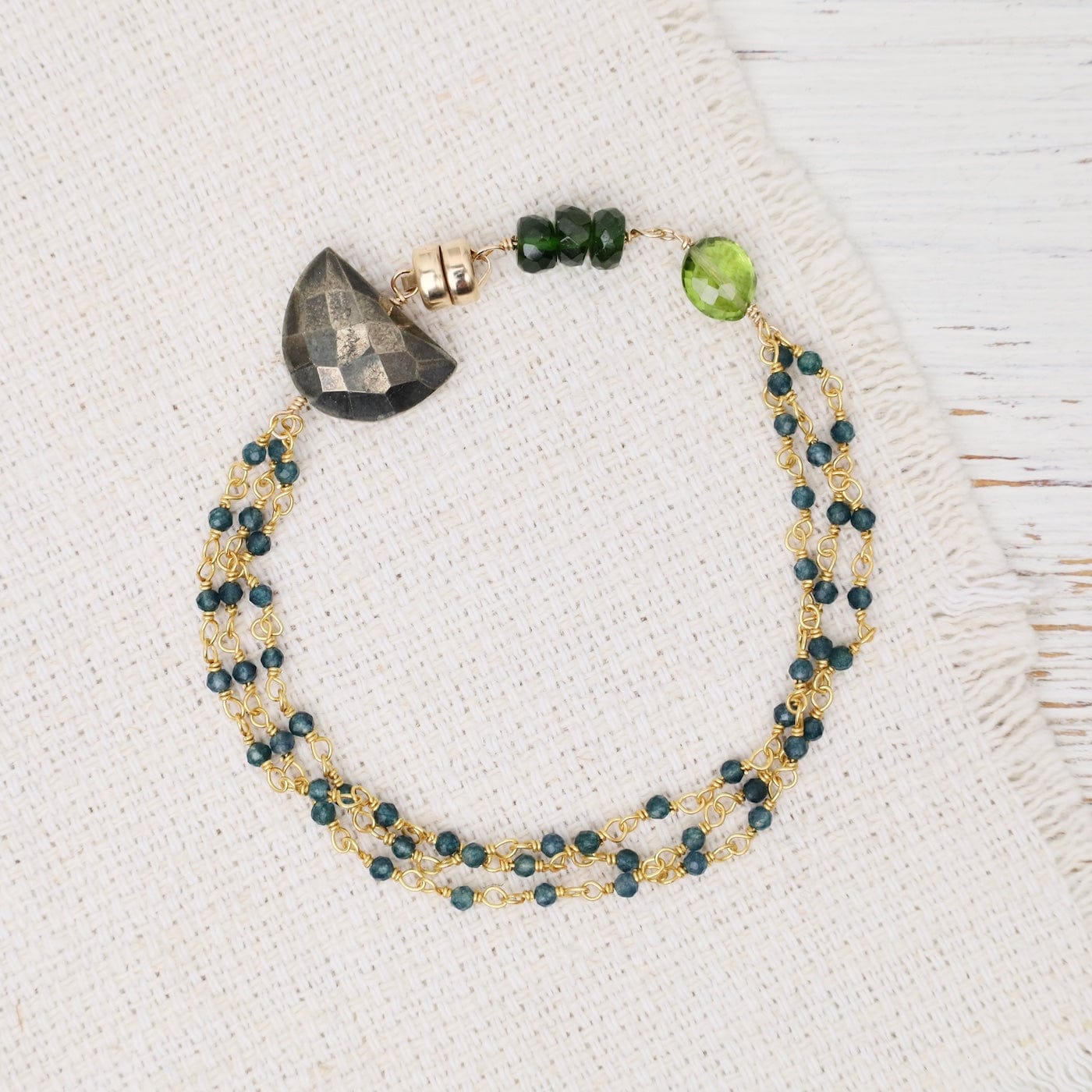 BRC-GF 3 Strand Chrome diopside, pyrite, peridot, quartz