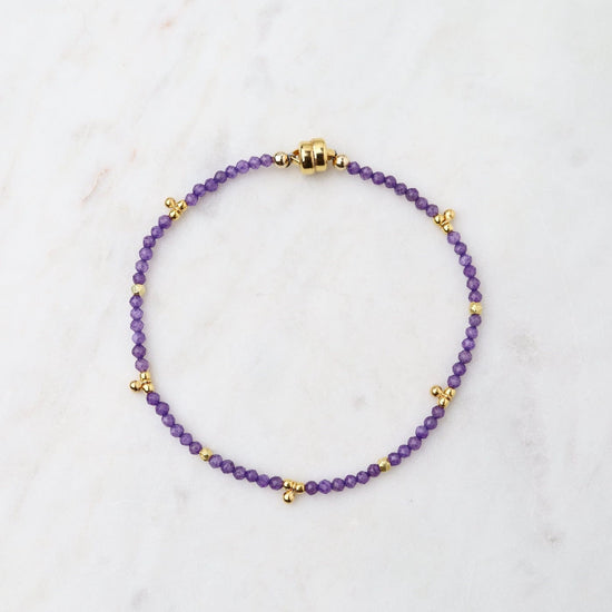 BRC-GF Amethyst with Tiny Gold Ball Charms Bracelet