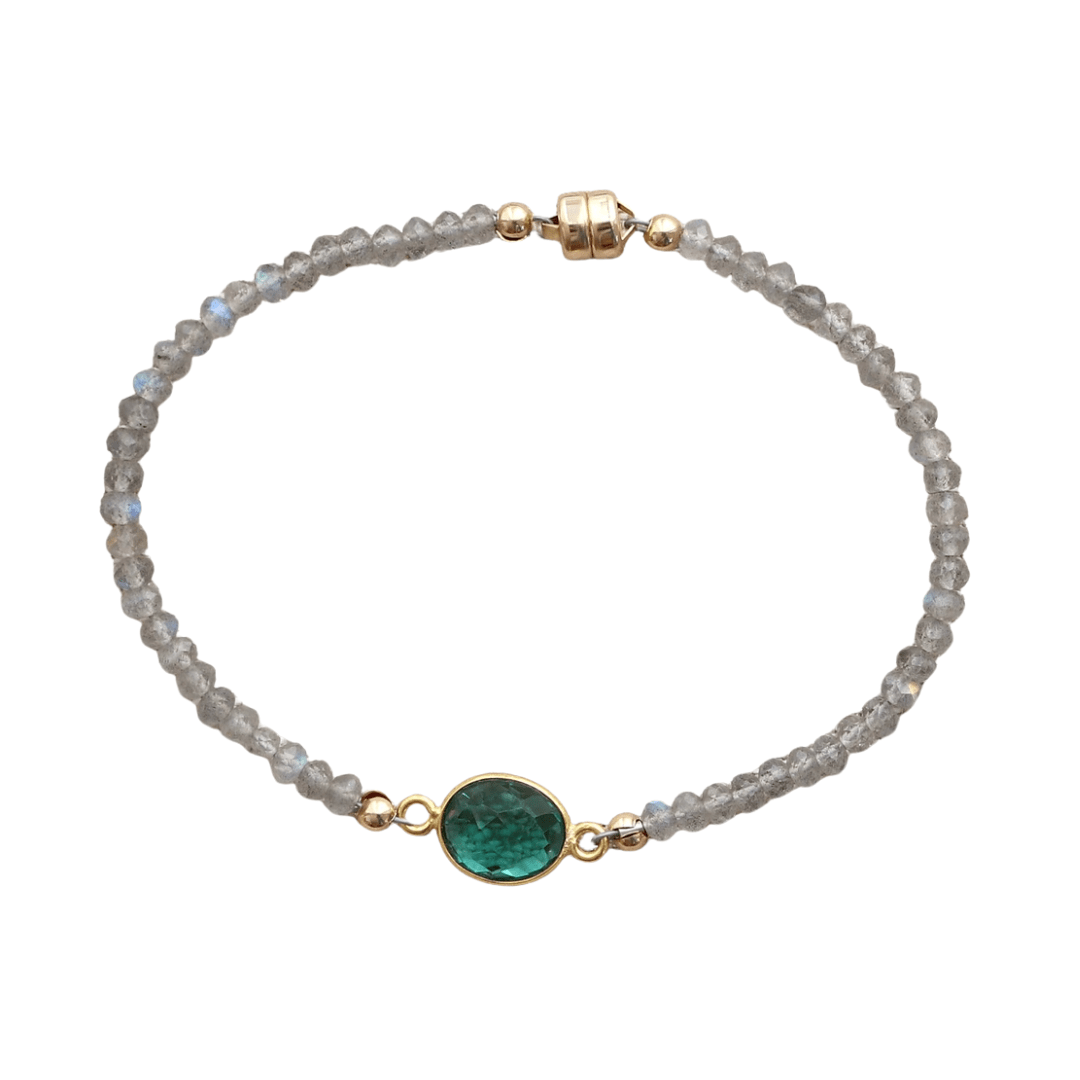 BRC-GF Bezel Link Green Quartz & Labradorite Bracelet