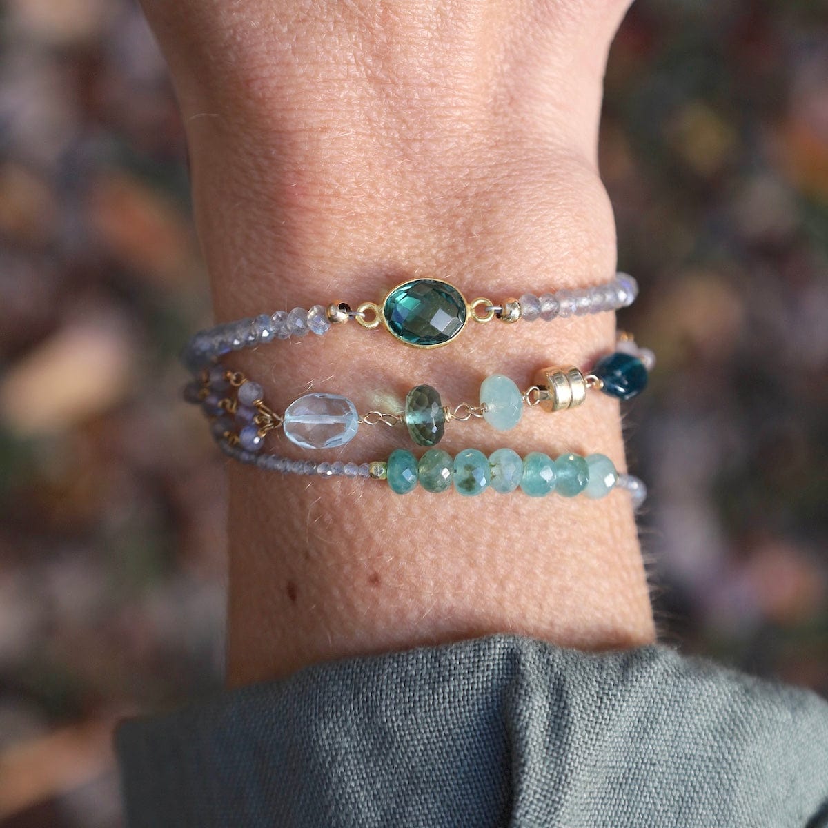 BRC-GF Bezel Link Green Quartz & Labradorite Bracelet