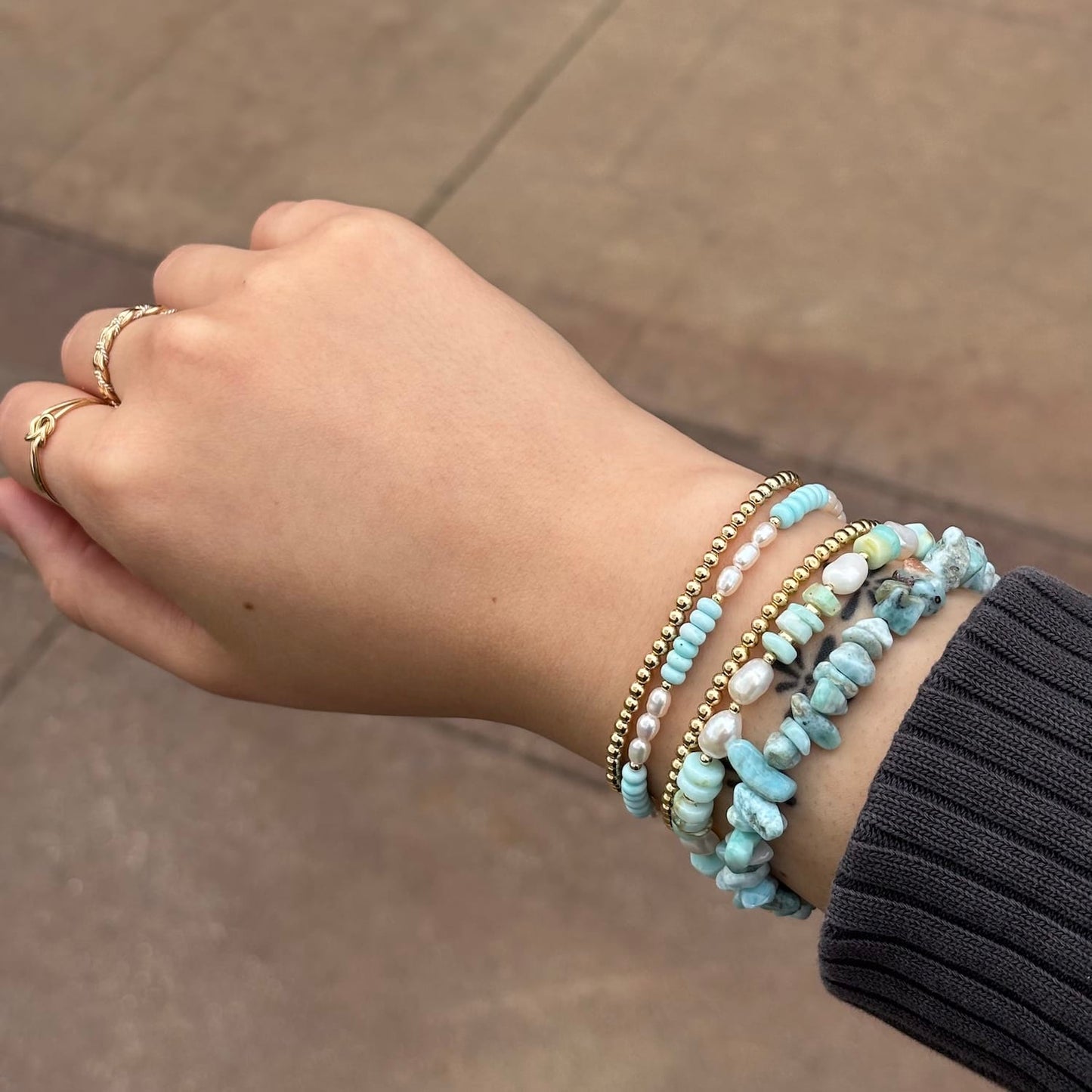 BRC-GF Cape May Green Opal and Pearl Beaded Gold Filled Bracelet