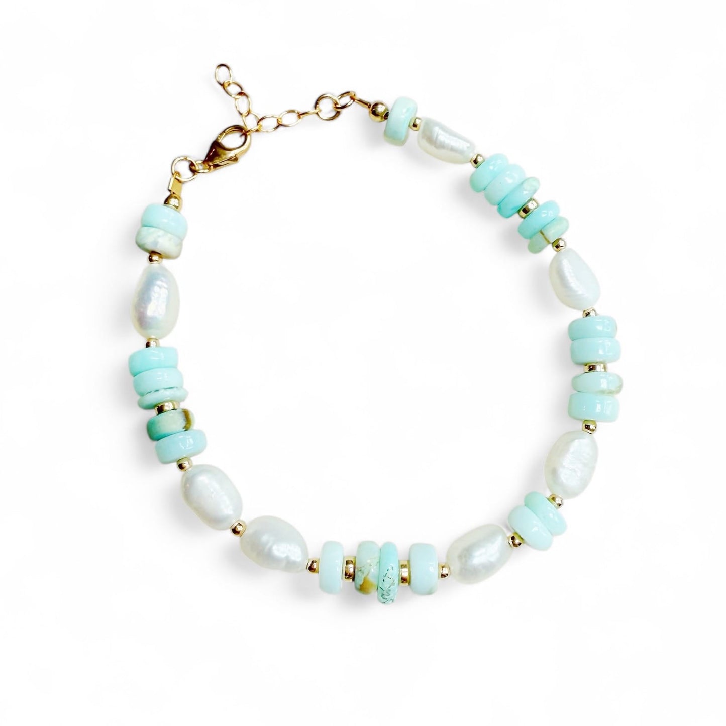 BRC-GF Cape May Green Opal Pearl Beaded Gold Filled Bracelet