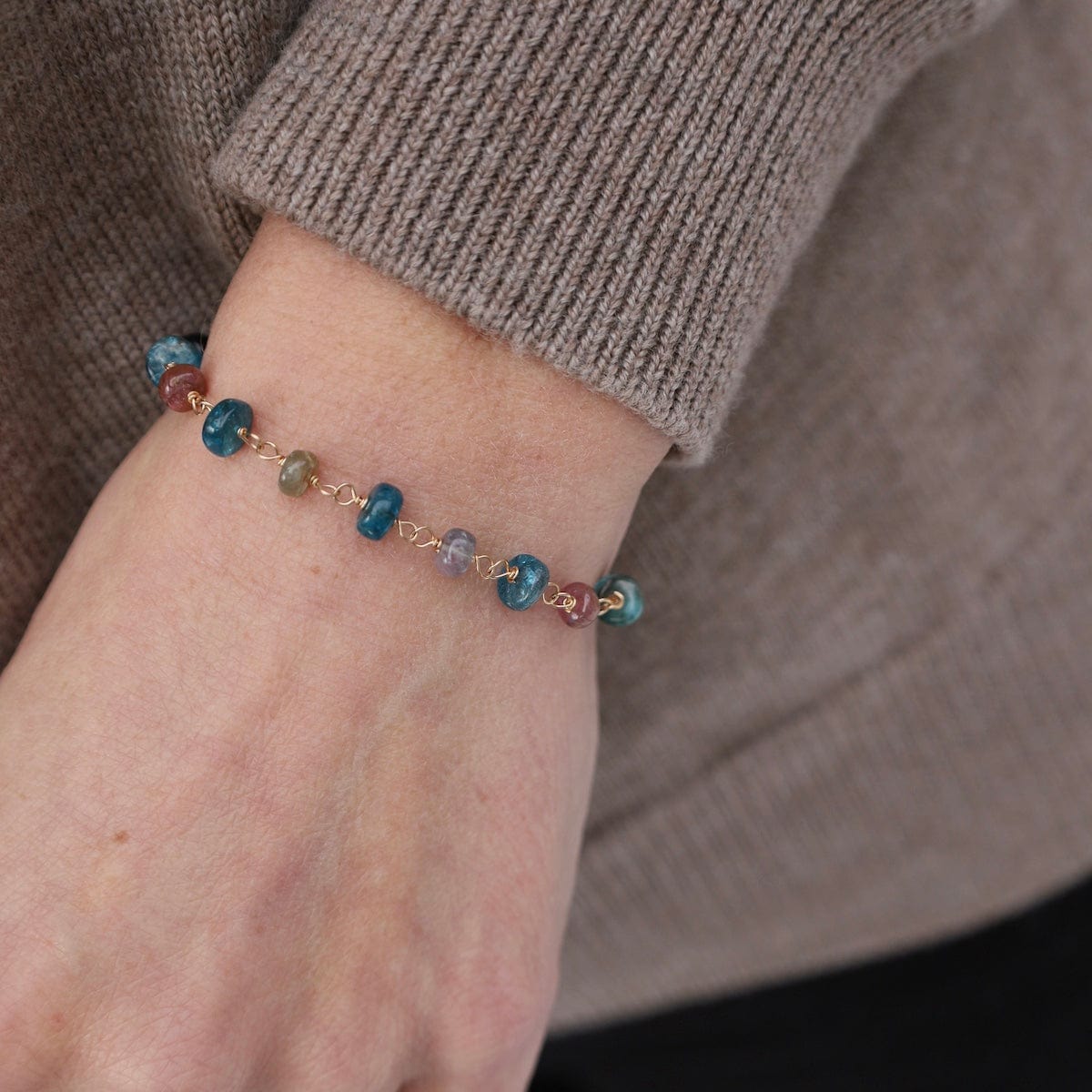 BRC-GF Chunky Apatite & Tourmaline Hand-tied Bracelet