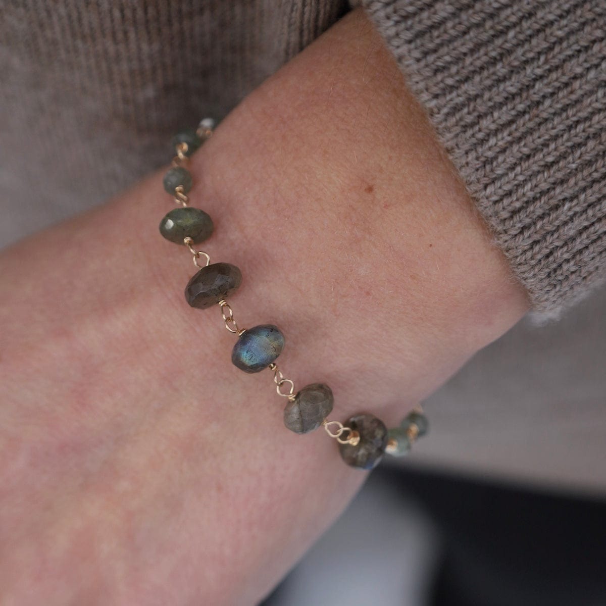 BRC-GF Chunky Labradorite & Aquamarine Hand-tied Bracelet