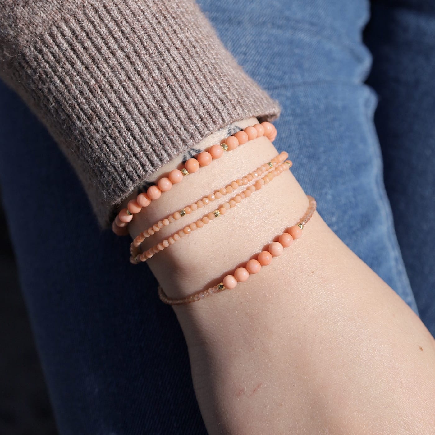 BRC-GF Coral & Gold Vermeil Beads Bracelet