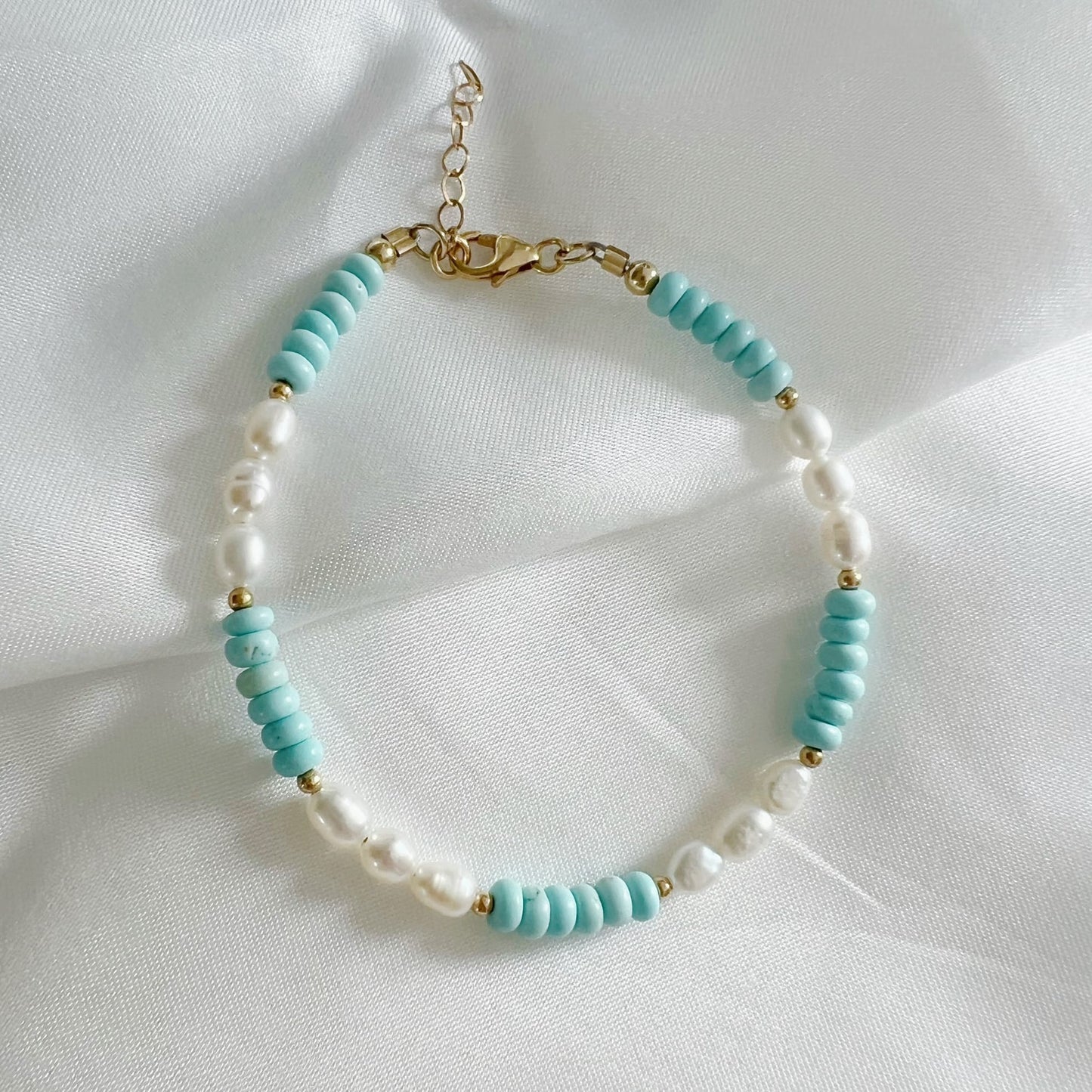 BRC-GF East Coast Turquoise Pearl Beaded Gold Filled Bracelet